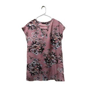 Shein Pink Keyhole Neck Floral Tunic Dress, XS, Pre-owned